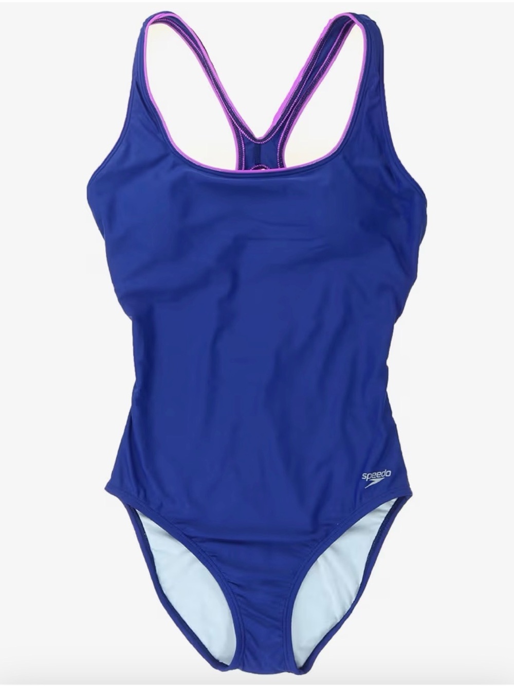 Speedo Blue One-Piece Racerback Swimsuit with Pink Trim